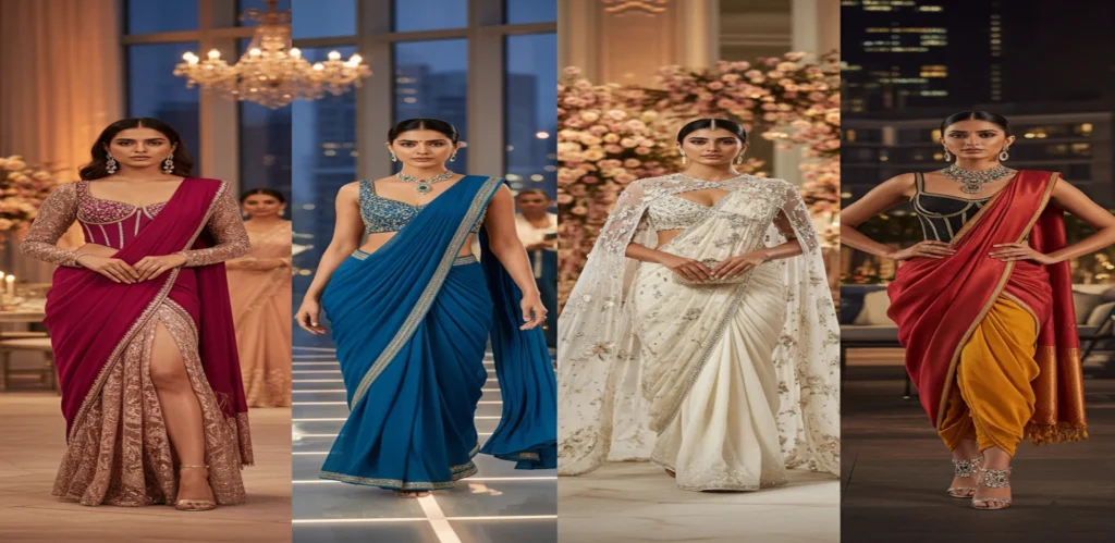 Indian Wedding Trends – Fashion & Color Stories - Fusion Sarees & Experimental Silhouettes